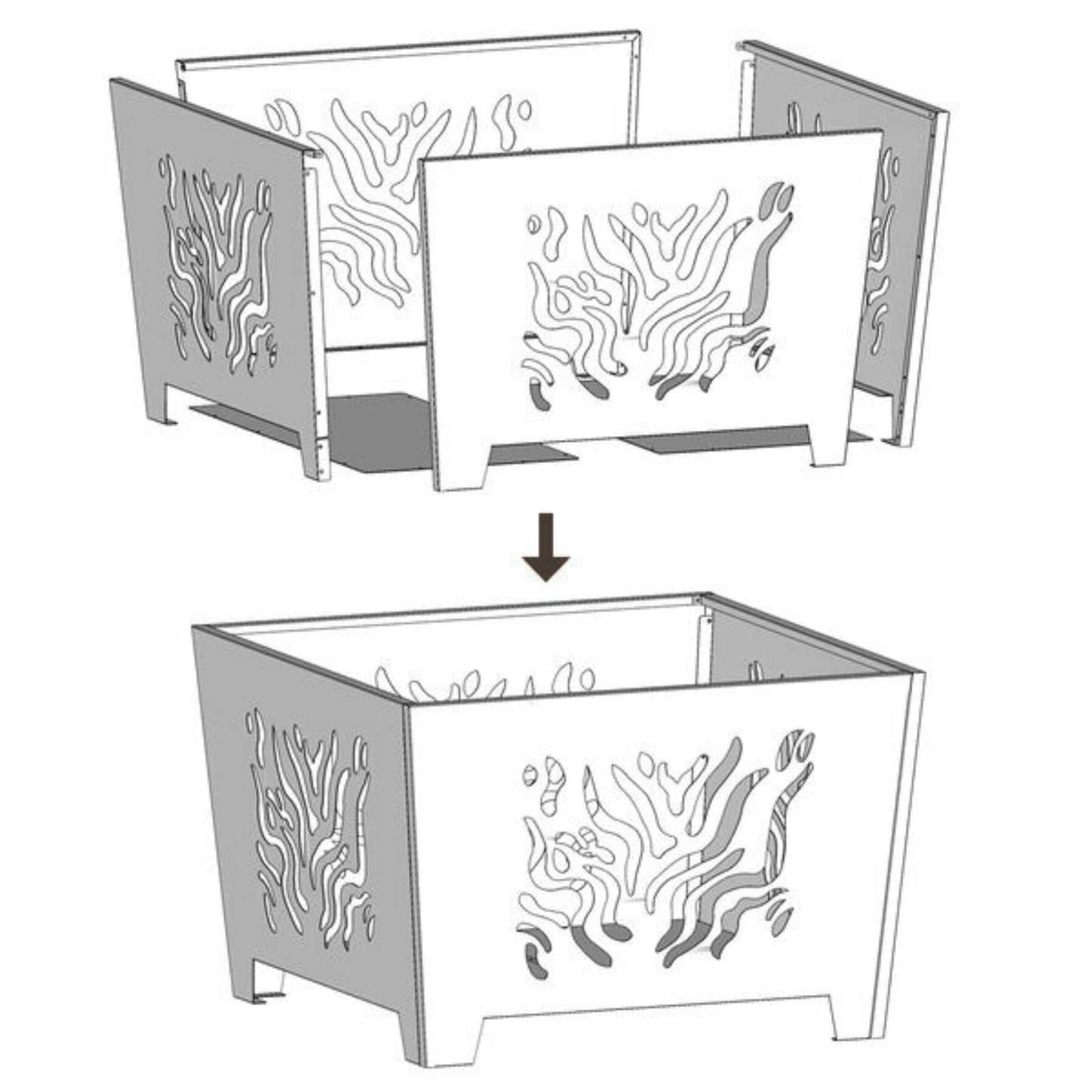Square decorative fire pit assembly guide - easy self assembly steps - Pyrova