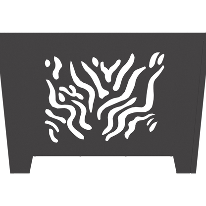 Square steel fire pit flame cut out pattern close up - black outdoor fire pit - Pyrova