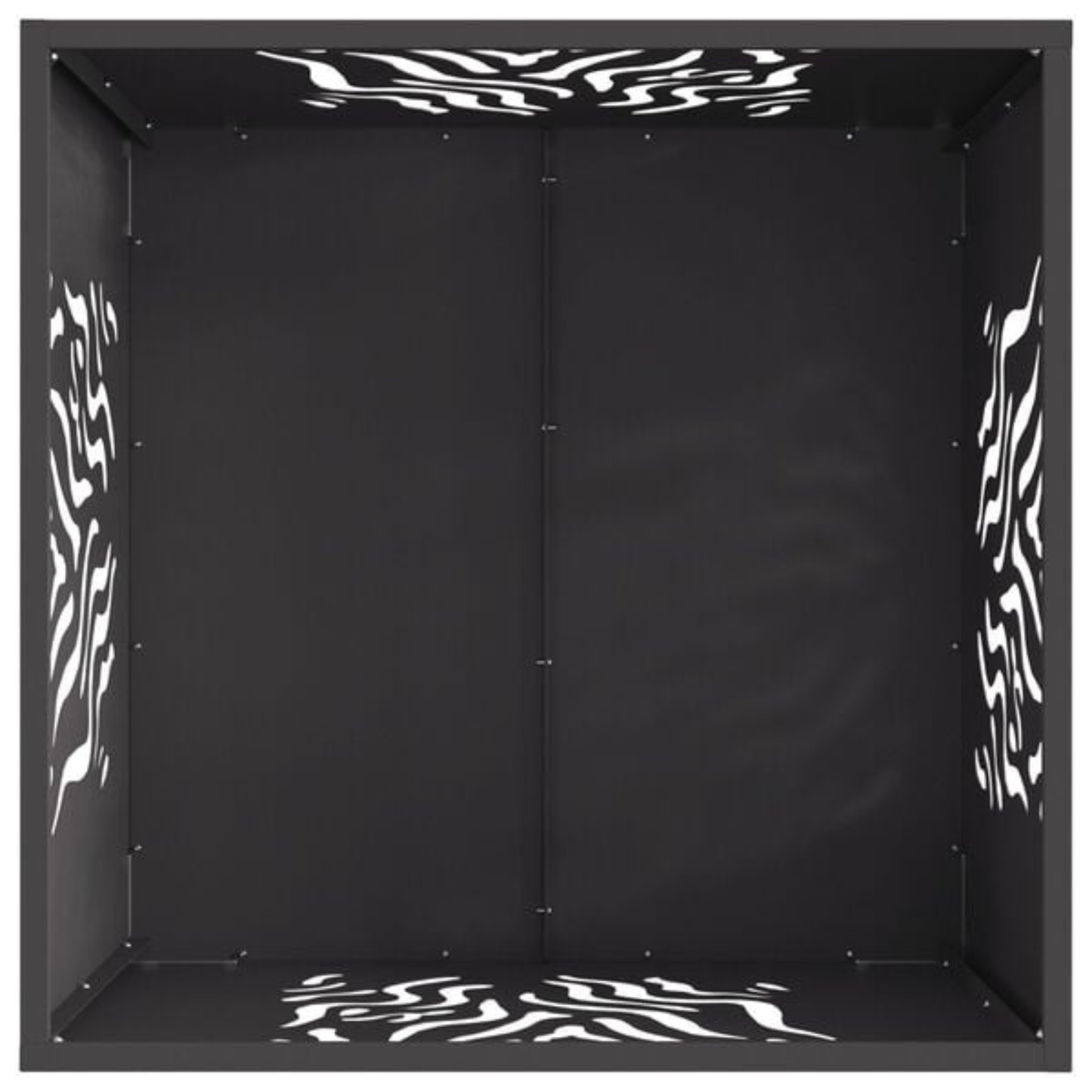 Square decorative fire pit top view - flame cut out pattern on all sides - Pyrova
