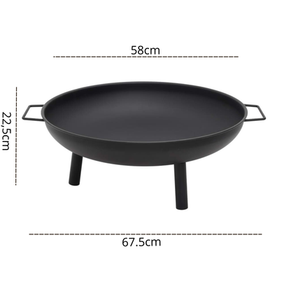 Cast iron fire pit bowl 67.5cm with legs and handles - dimensions view - Pyrova