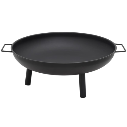 Outdoor cast iron fire pit bowl front view - matte black steel with legs - Pyrova