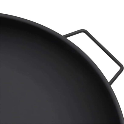 Cast iron fire pit bowl square handle close up - matte black finish - Pyrova