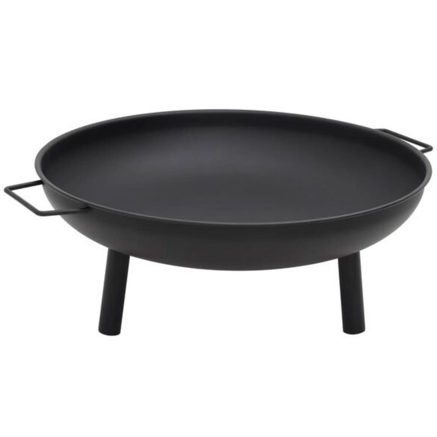Garden fire pit bowl side view - black steel with handles and legs - Pyrova
