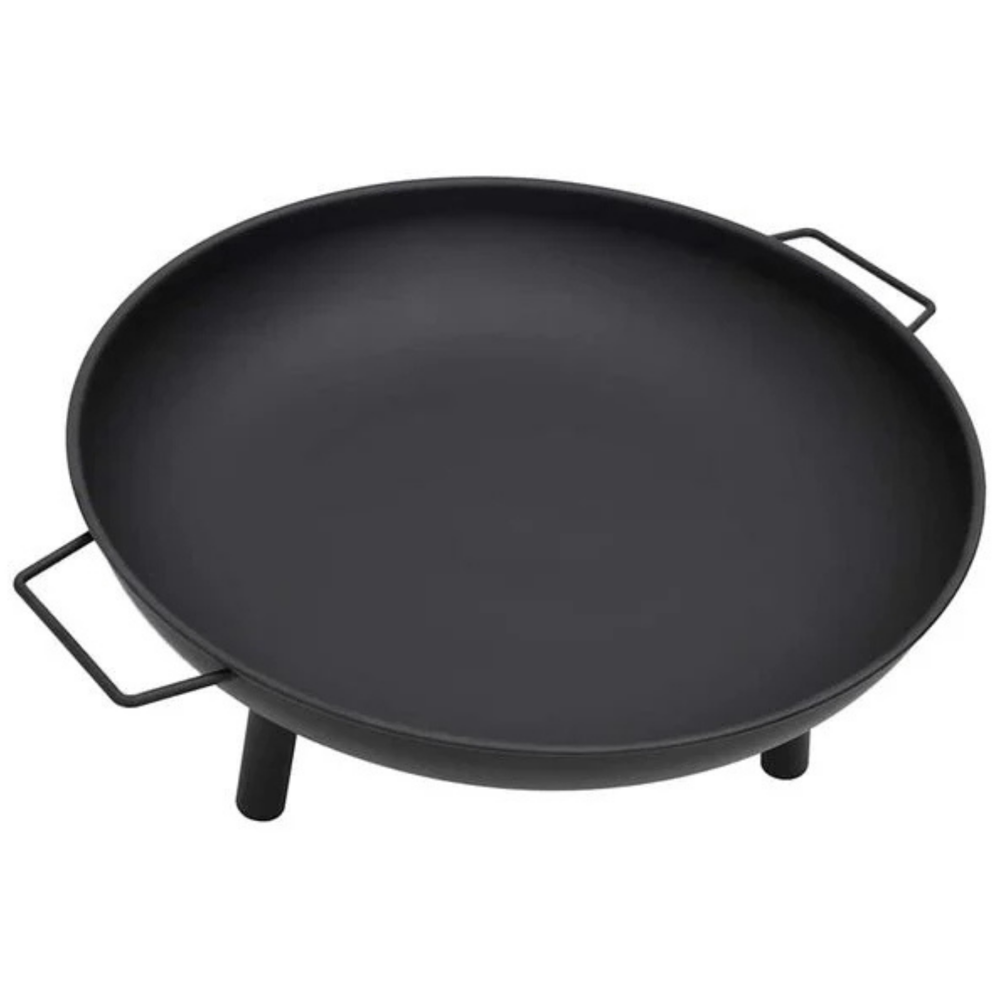 Black cast iron fire pit bowl top view - matte steel finish with handles - Pyrova