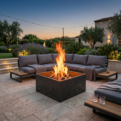 Floral Cut Steel Fire Pit