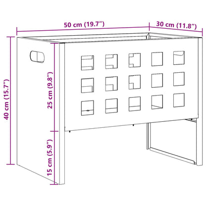 Rectangular grid steel fire pit 50x30x40cm dimensions diagram - outdoor fire pit - Pyrova
