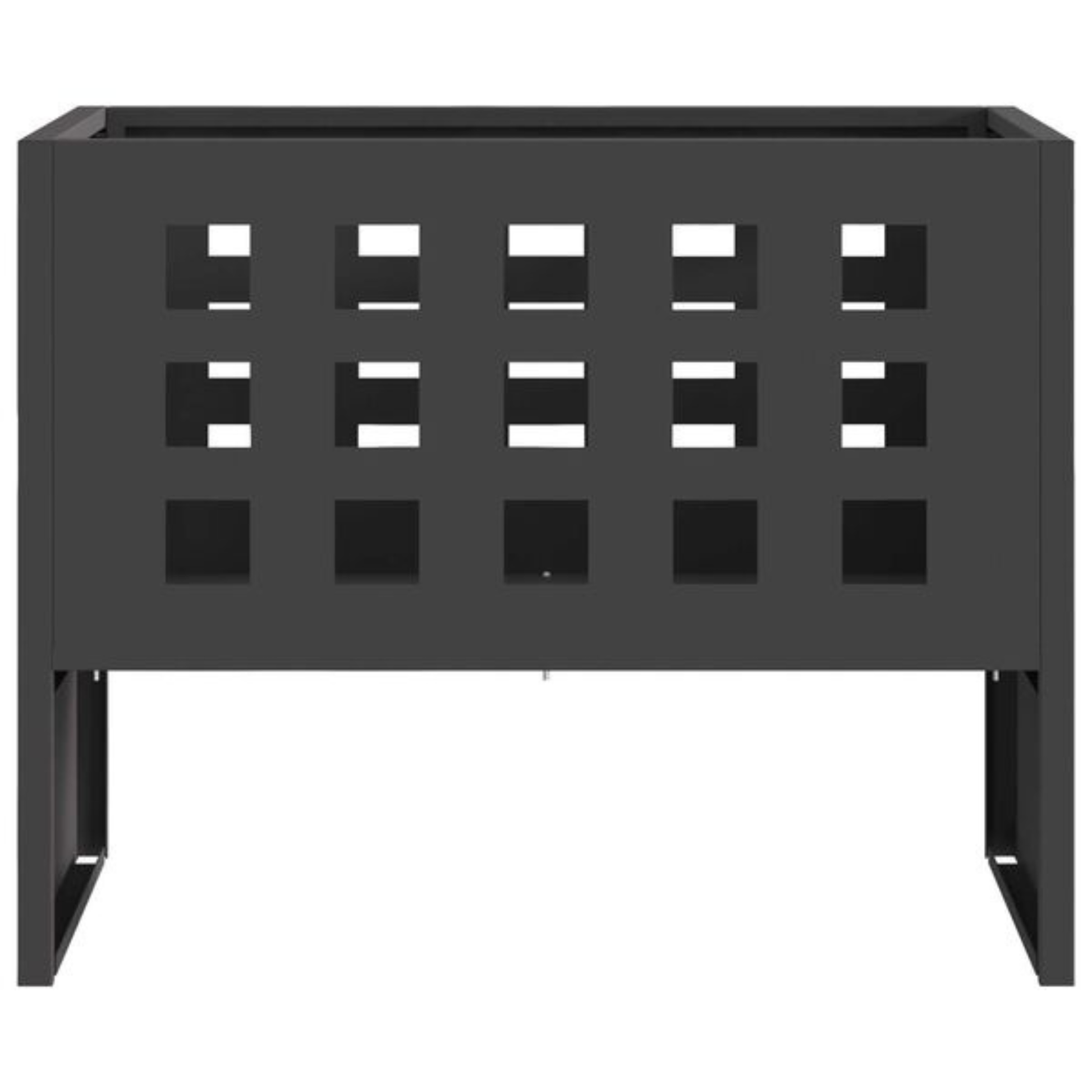 Rectangular steel grid fire pit front view - square cut out pattern - Pyrova
