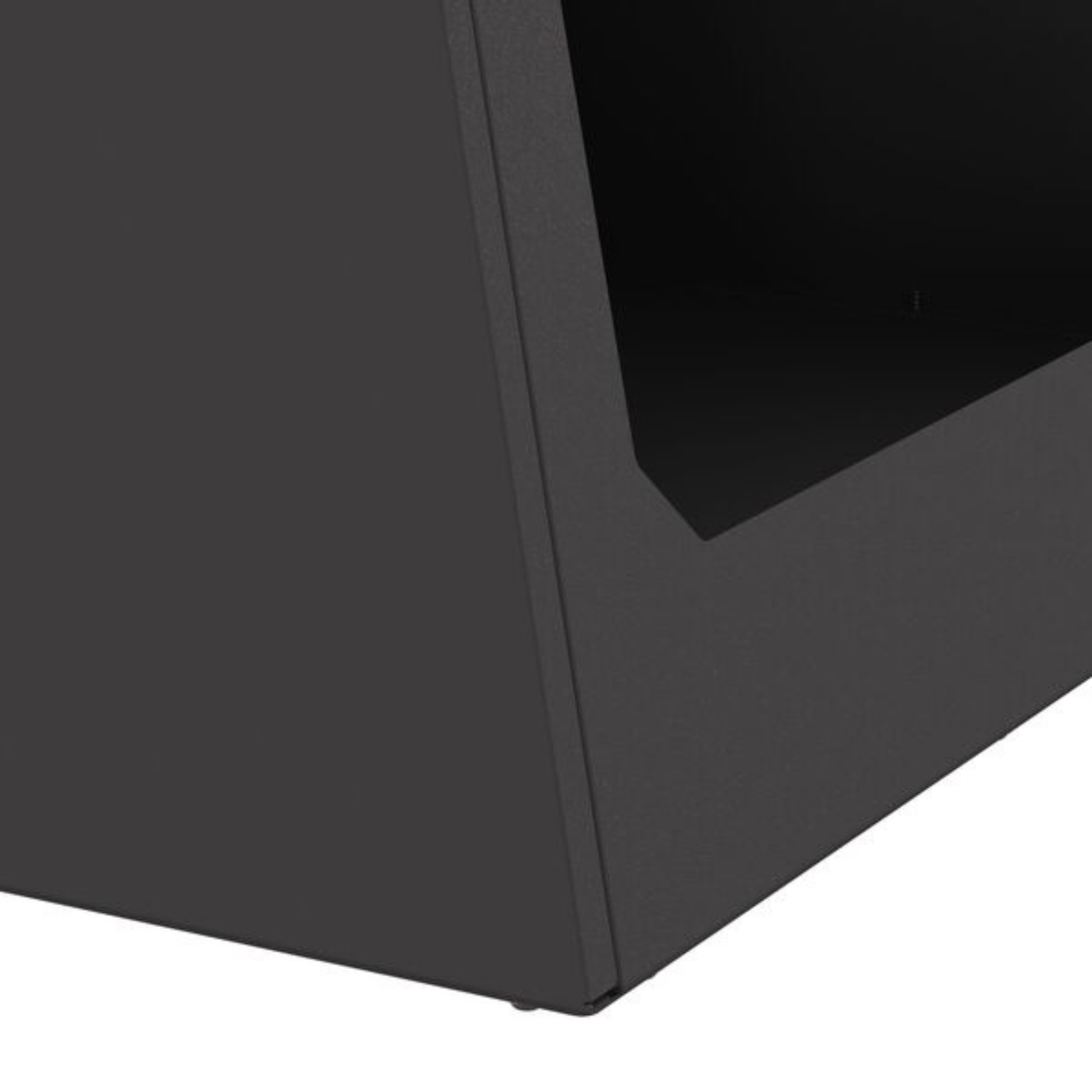 Pyramid chiminea base and front opening close up - black steel outdoor fireplace - Pyrova