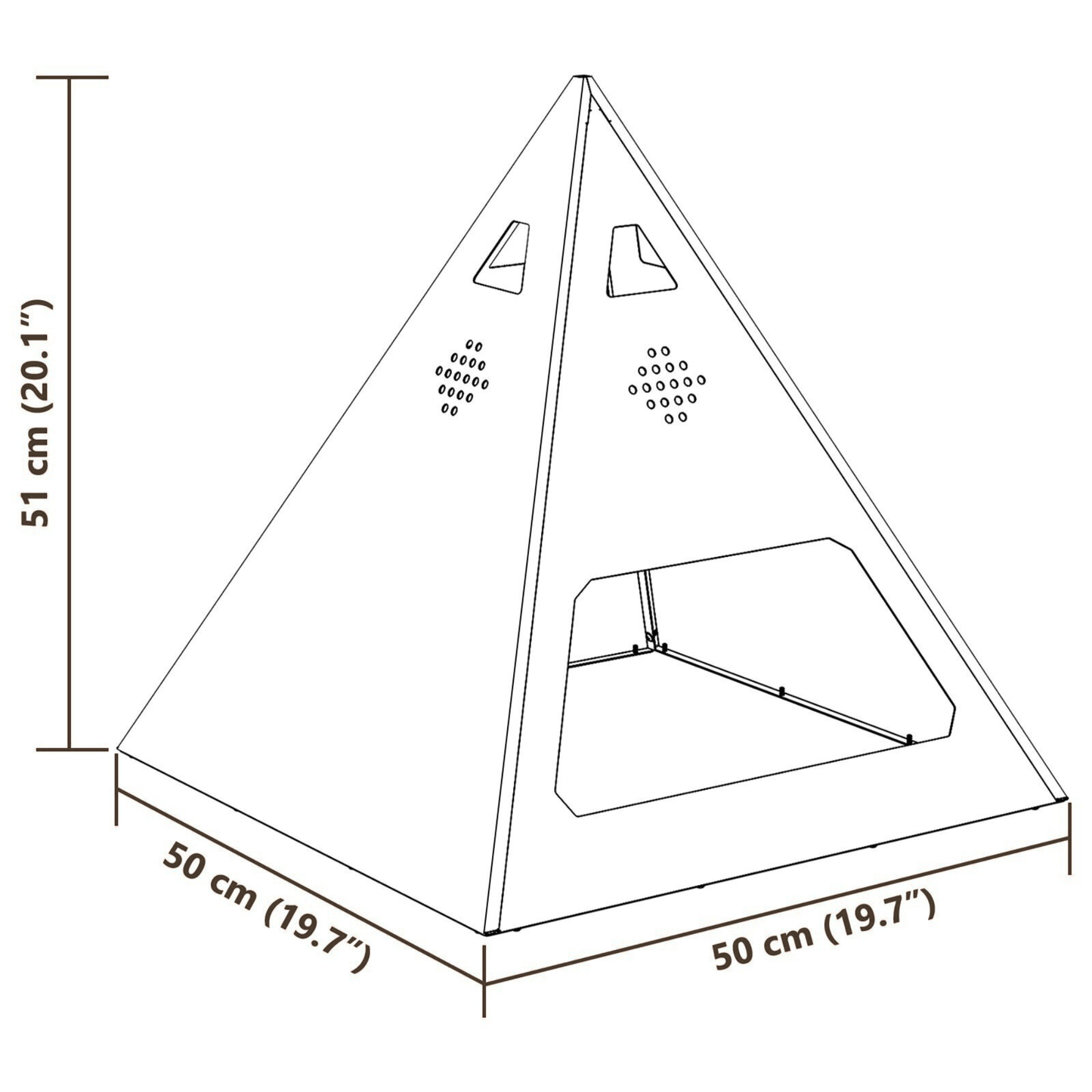 Pyramid chiminea apex close up - matte black steel construction - Pyrova