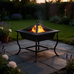 Steel Fire Pit with Spark Guard 42x42cm 