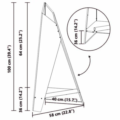 Assembly diagram of steel A-frame chiminea fire pit showing two angled panel construction outdoor fire pit Pyrova