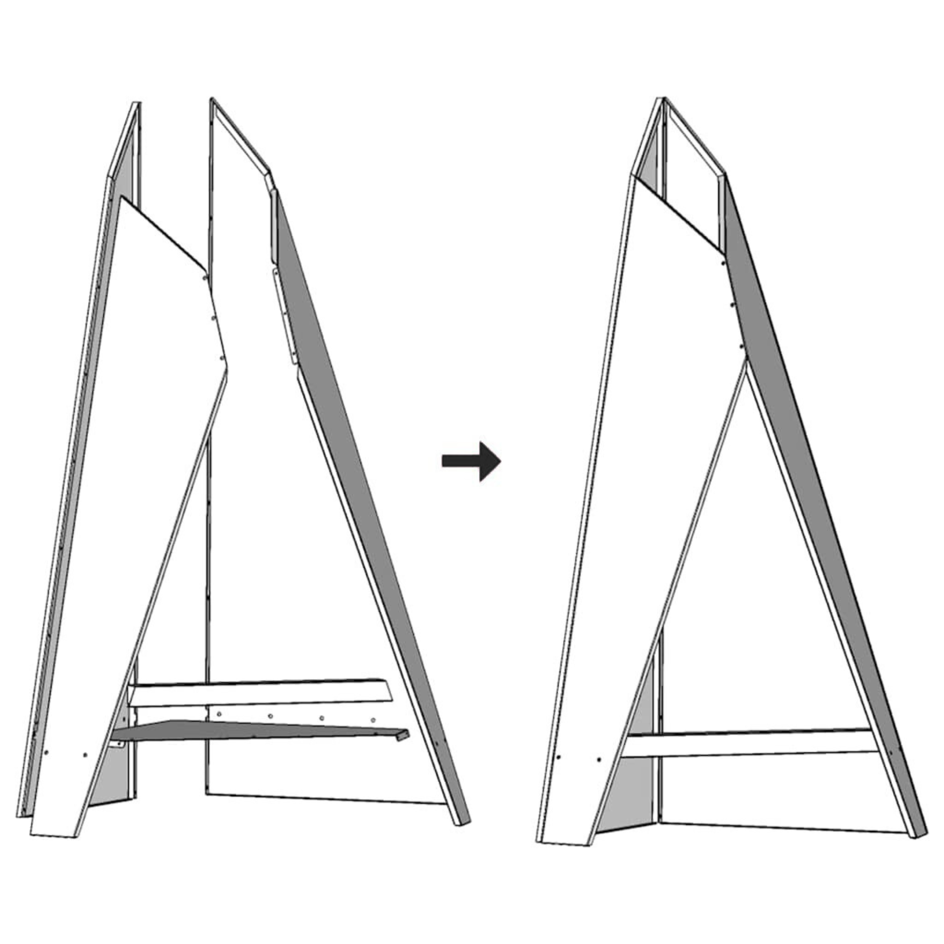 Technical dimension drawing of steel A-frame chiminea fire pit 58x40x100cm showing firebox height and base width outdoor fire pit Pyrova