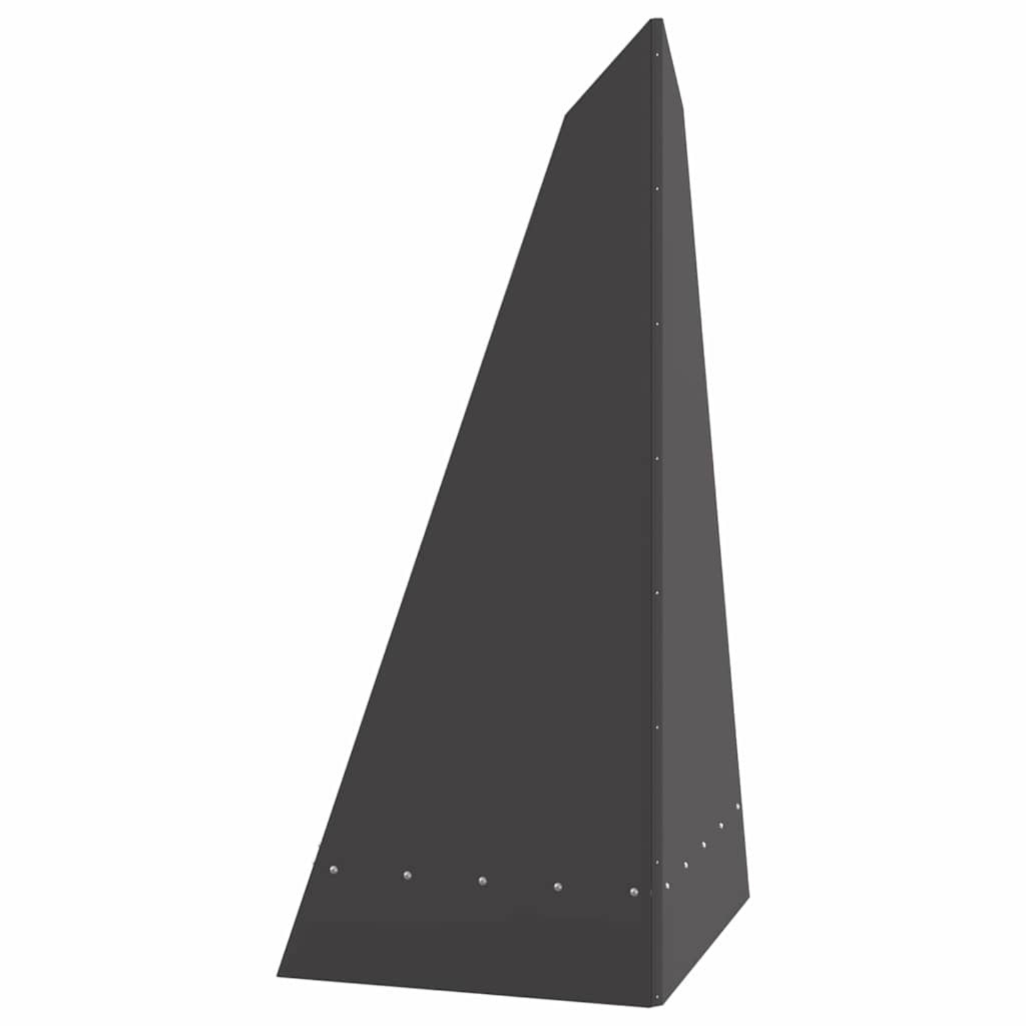 Side view of anthracite steel A-frame chiminea fire pit showing asymmetric triangular profile on white background outdoor fire pit Pyrova