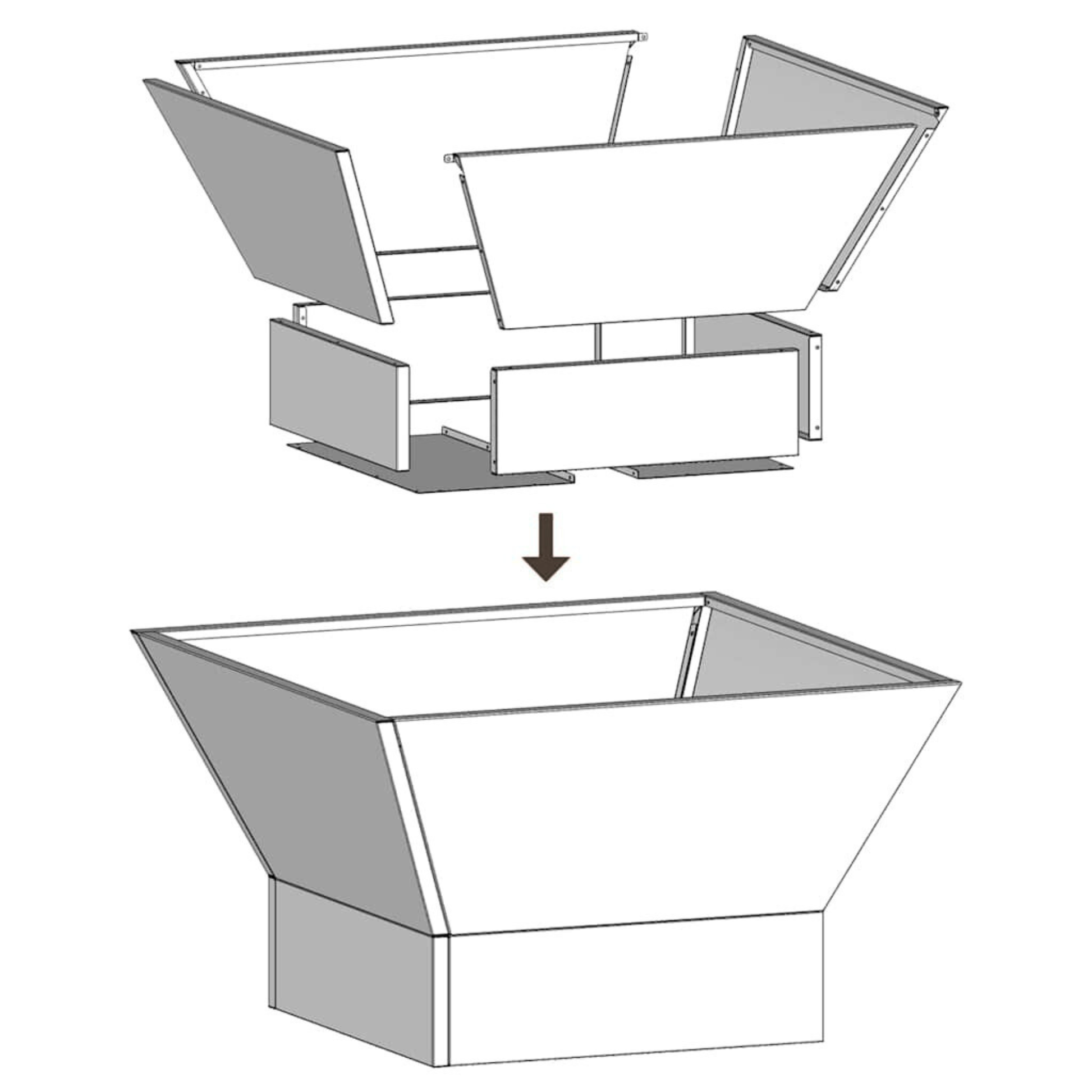 Tapered square steel fire pit 60cm assembly guide - easy self assembly steps - Pyrova
