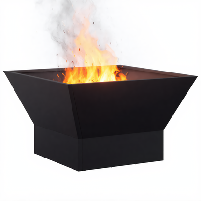 Tapered square steel fire pit 60cm with flames - outdoor garden use - Pyrova
