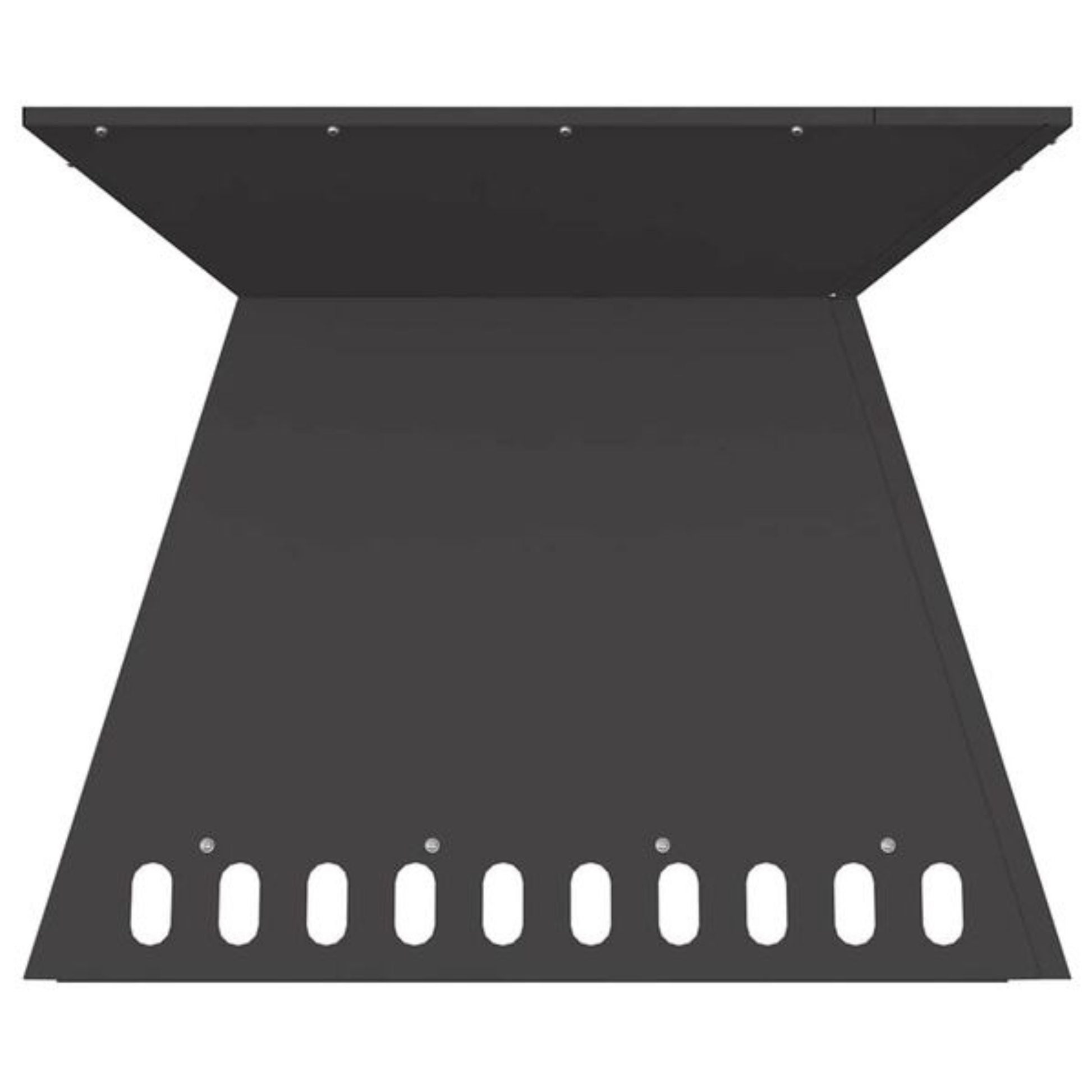 Front view of black steel tapered fire pit showing wide bowl and row of oval ventilation slots at base Pyrova