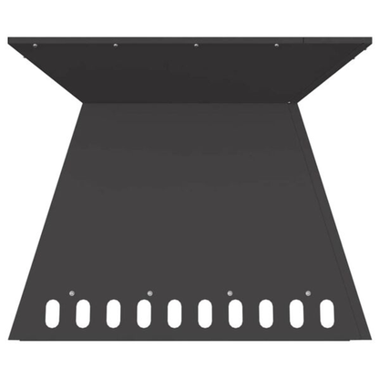 Front view of black steel tapered fire pit showing wide bowl and row of oval ventilation slots at base Pyrova